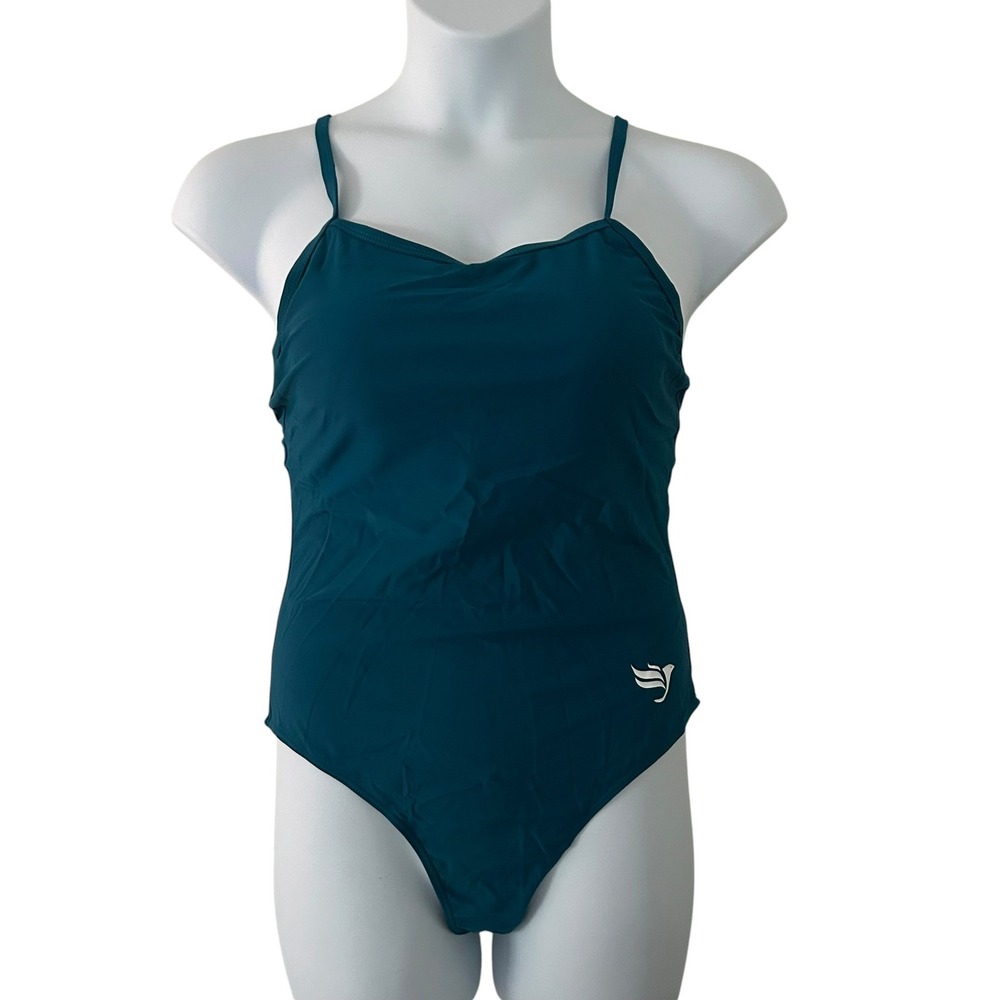 Womens Teal Athletic Racer Open Back One-Piece Padded Adjustable Swimsuit XXL